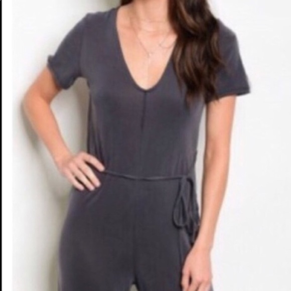 CHARCOAL GRAY WIDE LEG JUMPSUIT - Picture 2 of 8